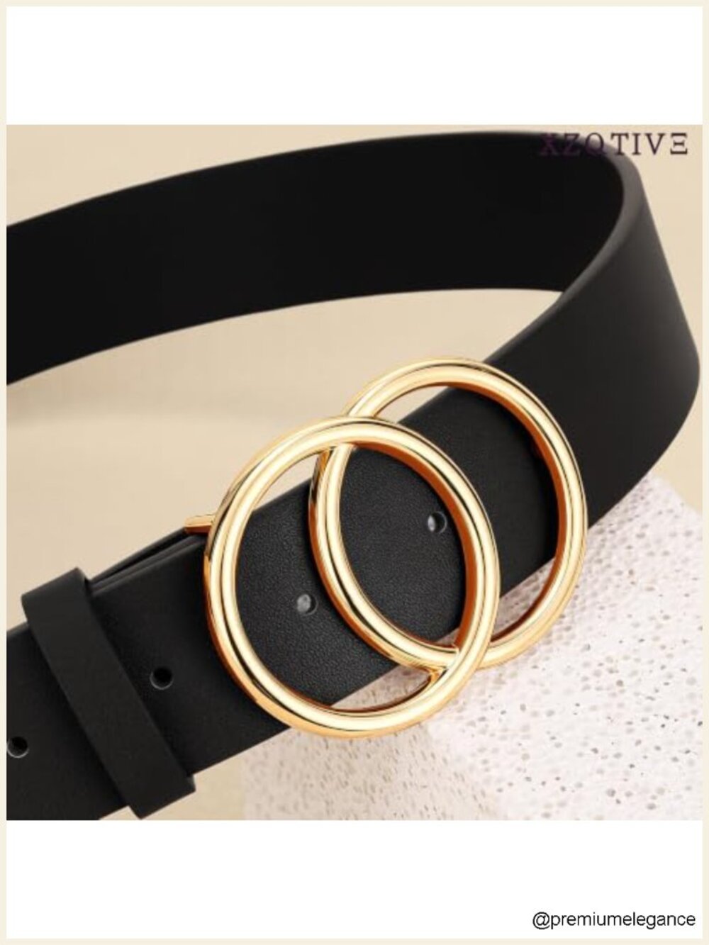 Faux Leather Belt with Double O-Ring Gold Buckle for Jeans Pants Dresses - Picture 2 of 6